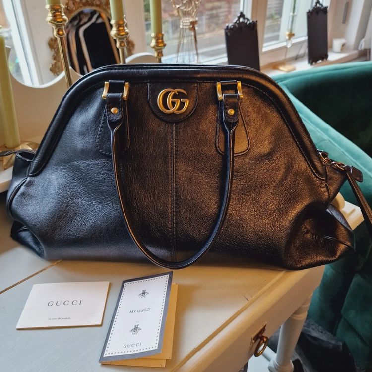 Gucci Rebelle Handtasche Gross Schwarz Leder Neuwertig