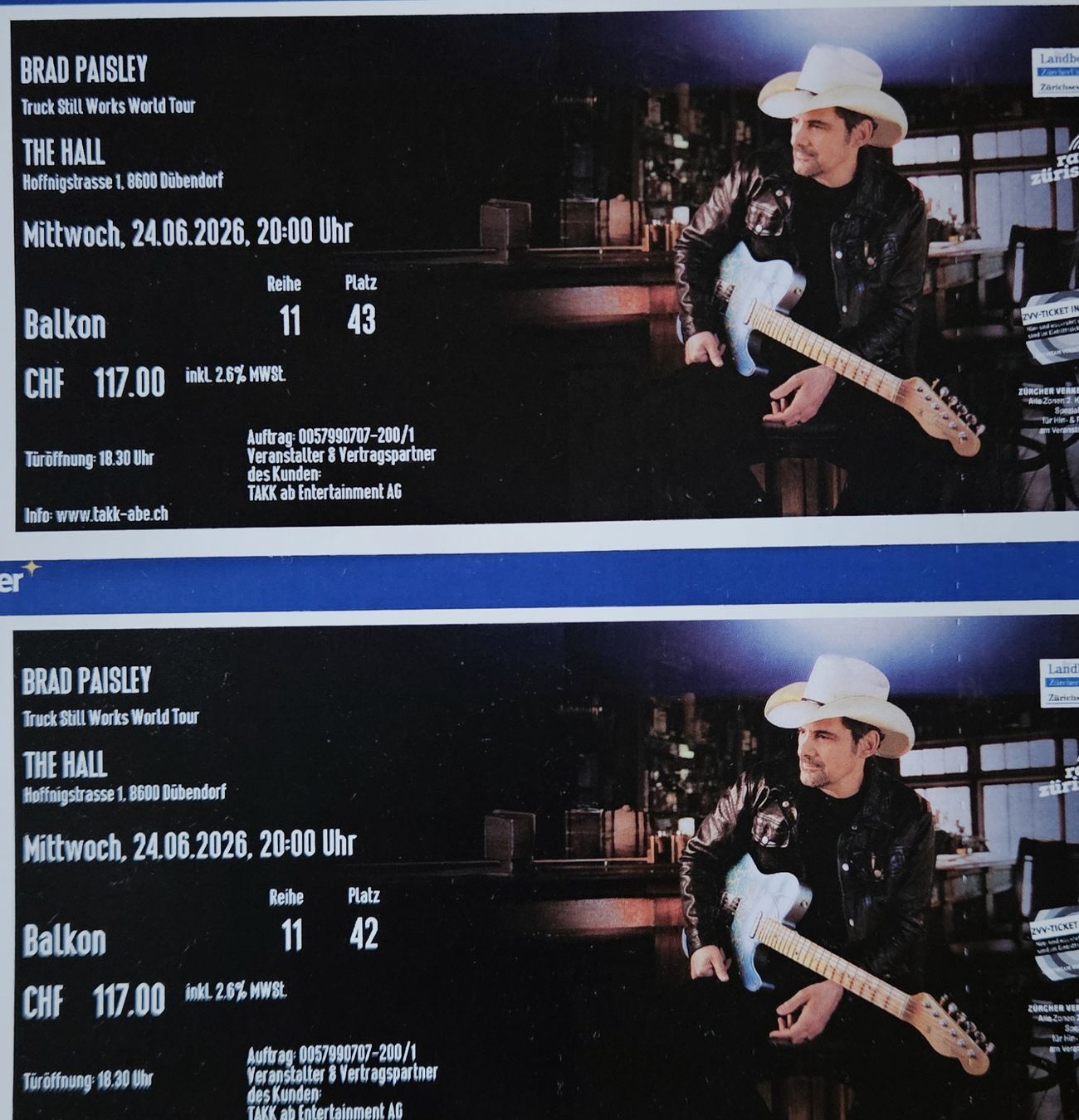 Biglietti: Tickets Brad Paisley – Nuovo e nell'imballaggio originale da Dürrenäsch venduto da S.Sommerhalder74