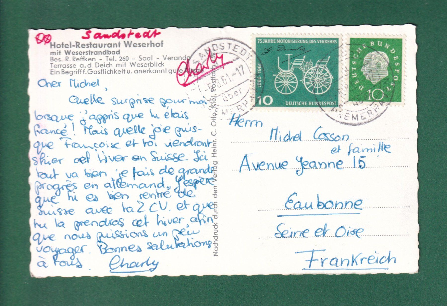 Ansichtskarten: SANDSTEDT (Unterweser) - 1961 – Gebraucht aus Pully von nicecards-shop 1