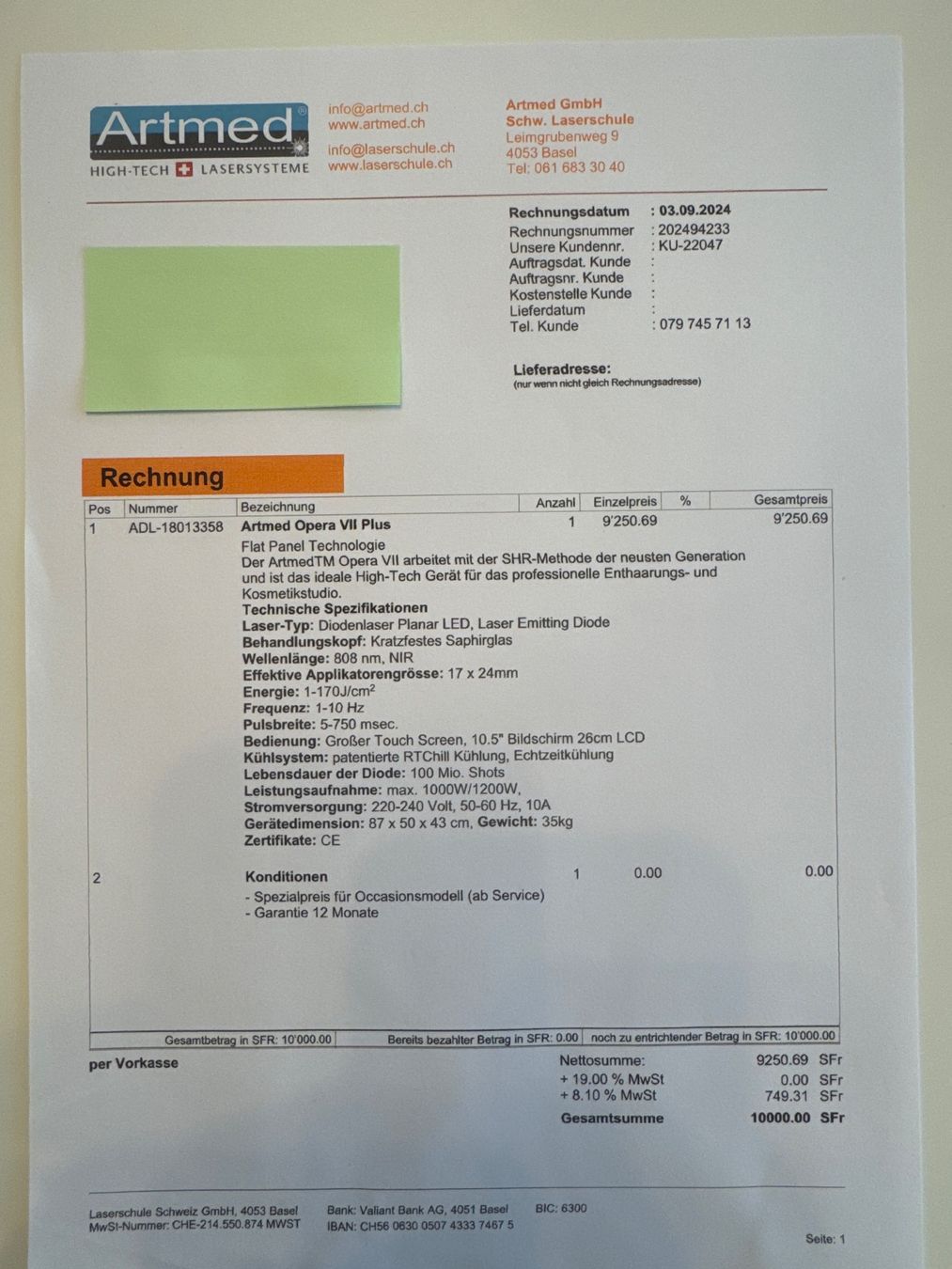 Appareils médicaux: Artmed Opera VII Plus Diodenlaser – D'occasion à Hombrechtikon par Ltsc 6