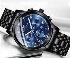 Sportlich elegant schwarz hochglanz Herrenuhr