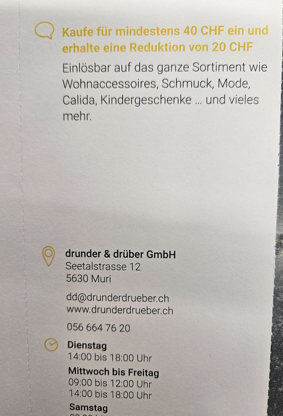 Buoni: Drunder &drüber 5630 Muri – Usato da Uezwil venduto da Jasmin_ 1