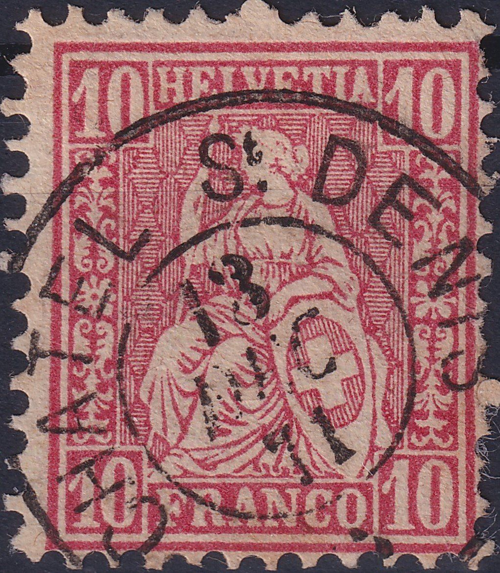 Alle Briefmarken: 1871 - Nr.38 von CHATEL St DENIS, sauberer Vollstempel – Gebraucht aus Sursee von Luzernerraute