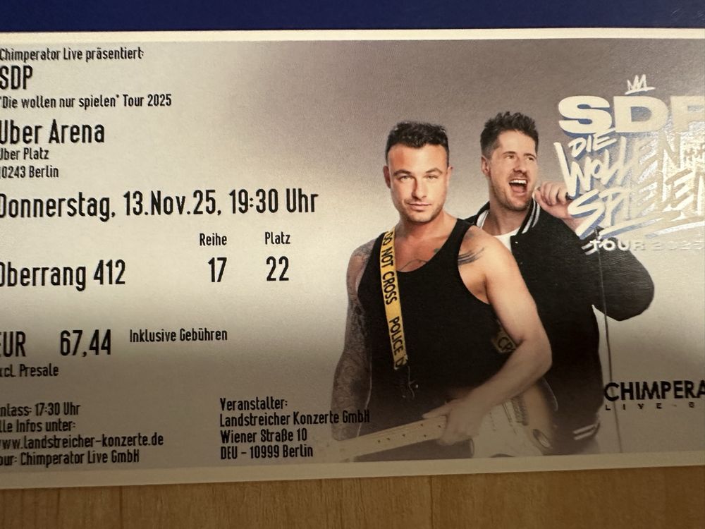 2 SDP Ticket Berlin, 13. Nov. 2025, Uber Arena (Neu und ...