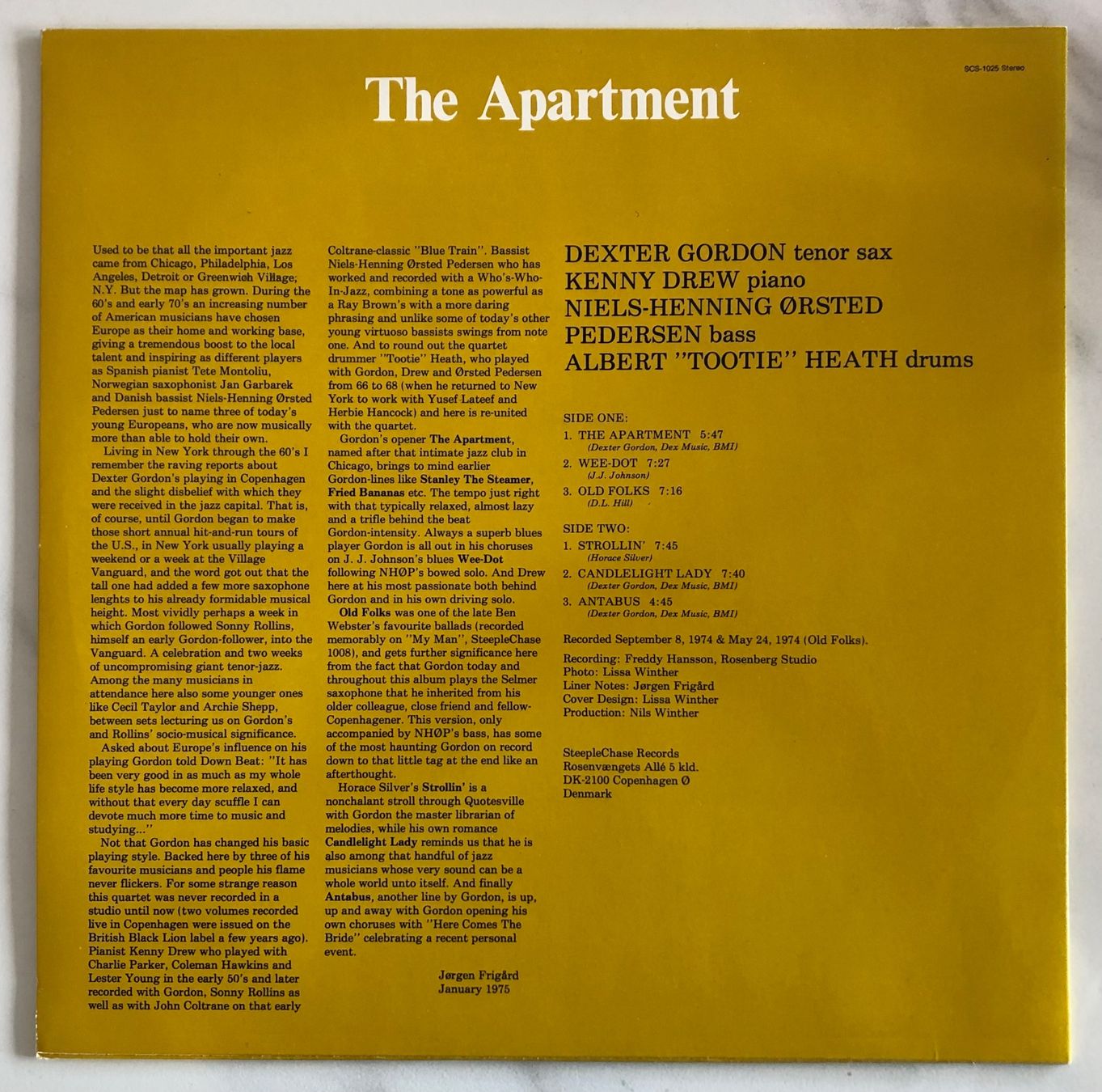 Vinyles: DEXTER GORDON QUARTET - THE APARTMENT – D'occasion à Poliez-Pittet par Newtown-Records 1