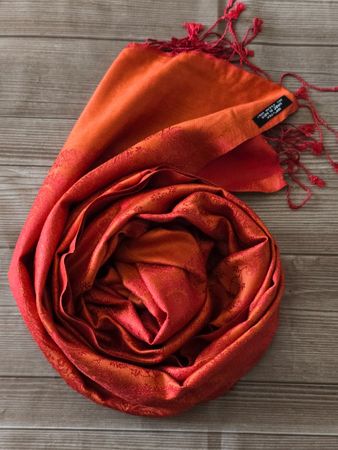 🏷️ Paisley Schal 100% Silk • Rot/Gold Jacquard 🧣