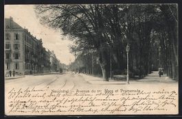 Neuchatel, Strassenbahn in der Avenue du