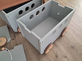 2x Pinolino Jim - Holzwagen grau/grau Spielzeugkiste