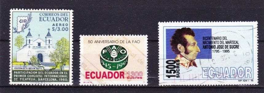 Tutti i francobolli: 3 timbres Equateur - 1960-95 - Obl. – Usato da Blonay venduto da Leglaude_01