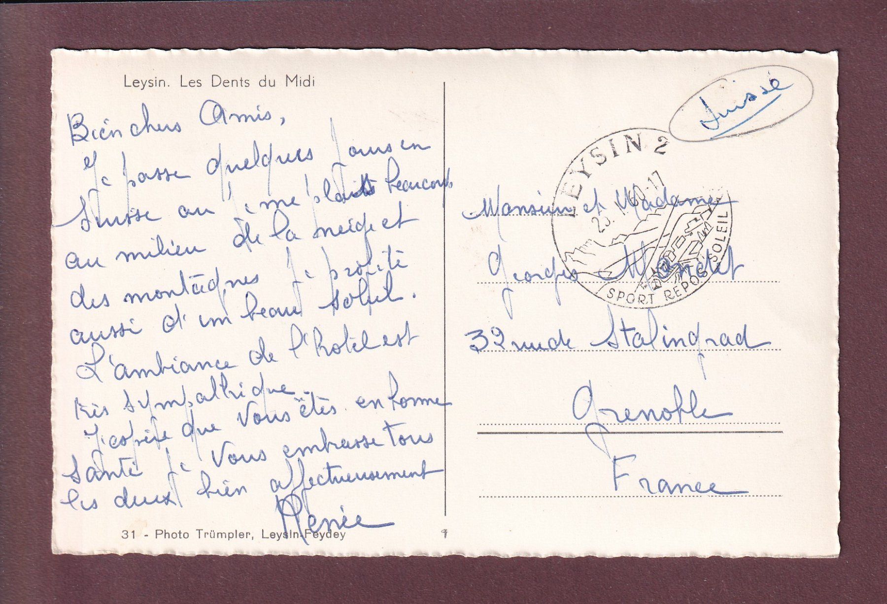 Cartoline postali: LEYSIN - Dents du Midi - 1960 – Usato da Pully venduto da nicecards 1