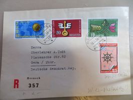 Gelaufener R-Satzbrief Sondermarken 1954 nach Gera (DDR)