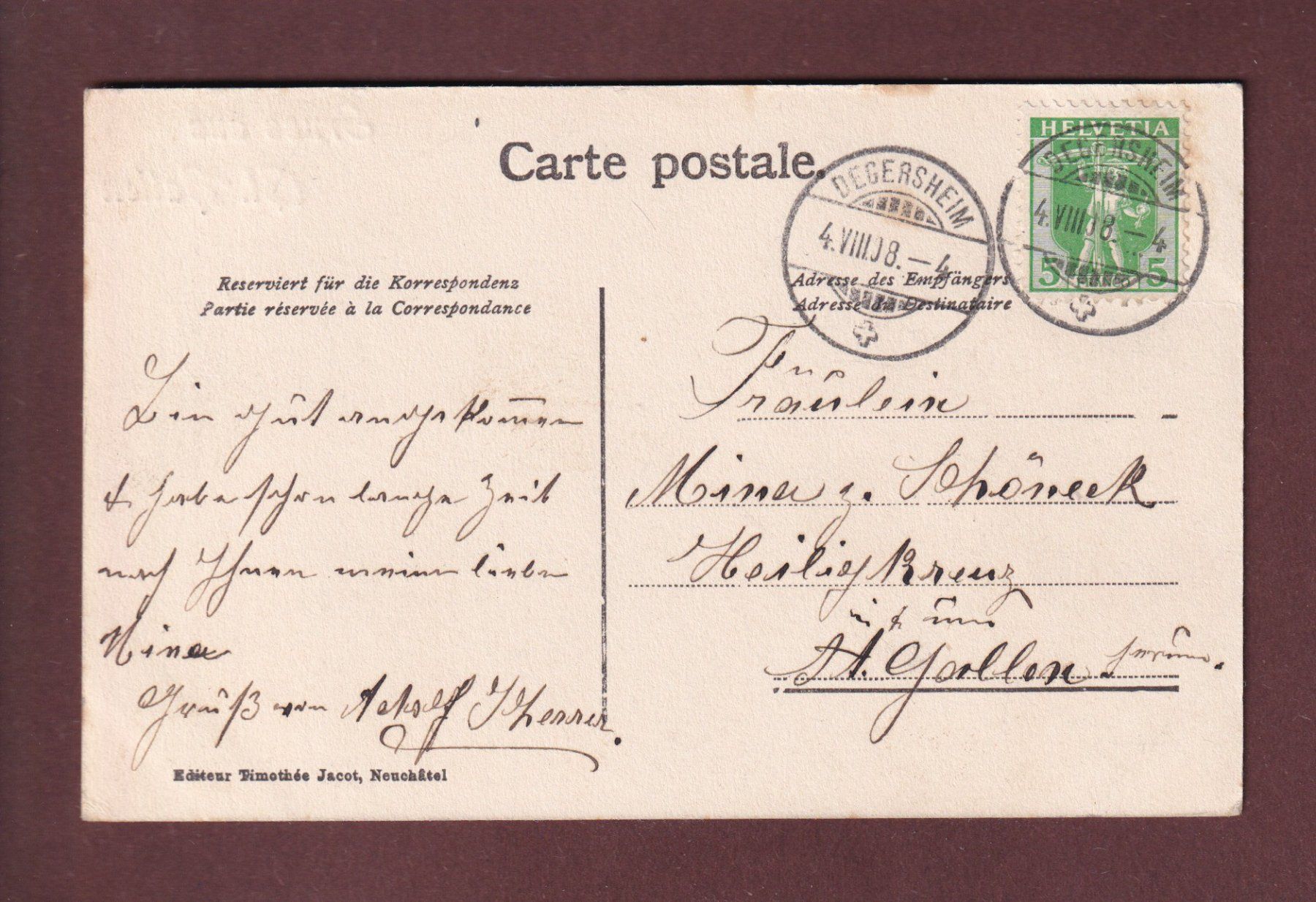 Cartoline postali: Gruss aus ST. GALLEN - 1908 – Usato da Pully venduto da nicecards 1