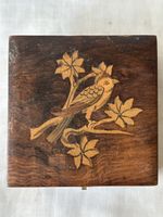 Holzkästchen mit Vogelmotiv - Vintage Schmuckschatulle