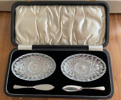 Caviar- Set England / Silber Besteck 925 /Kristall Schälchen
