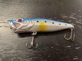 Plopper kunstköder topwater silber blau 13g 9cm hecht