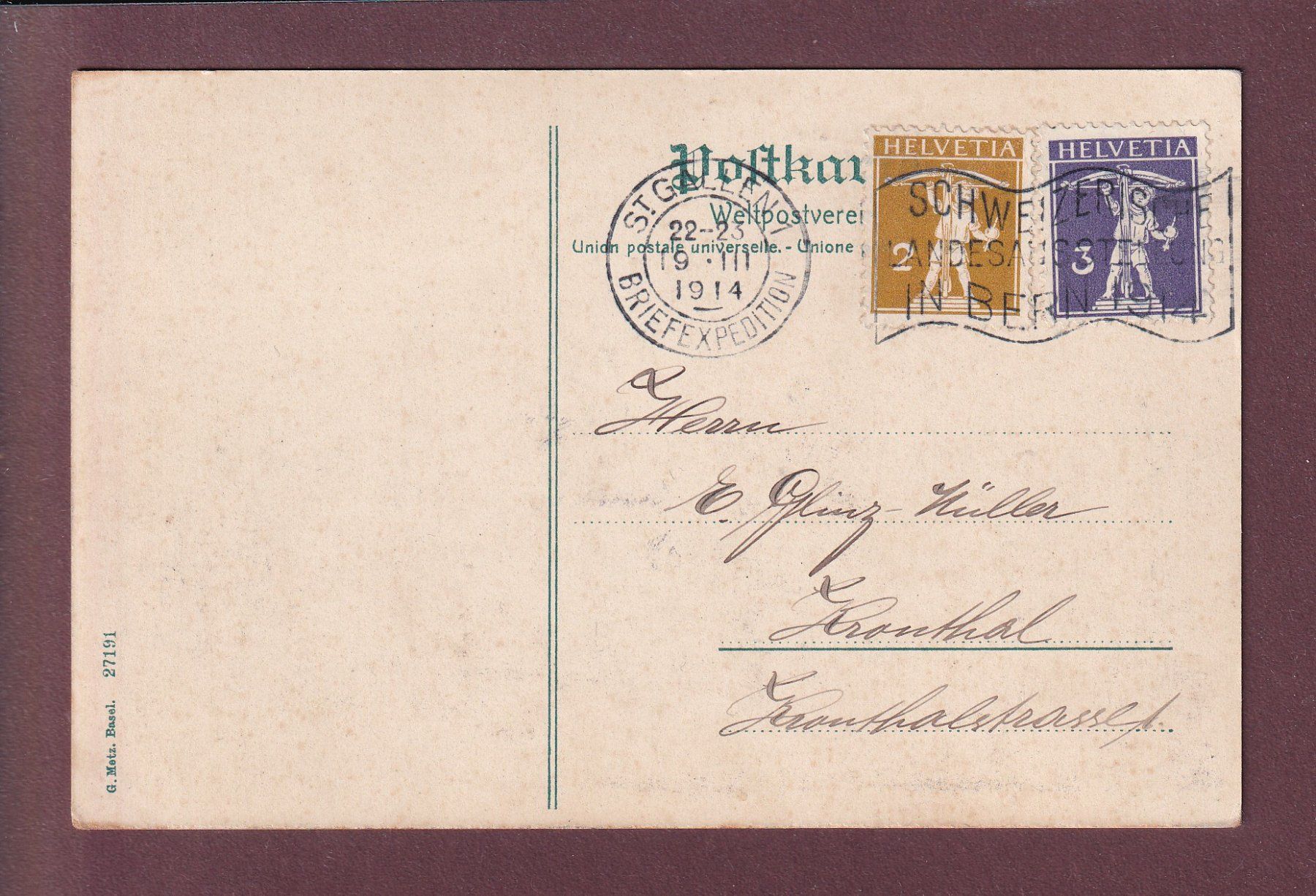 Cartoline postali: ST. GALLEN - BURGGRABEN - Scheitlin-Denkmal - 1914 – Usato da Pully venduto da nicecards 1