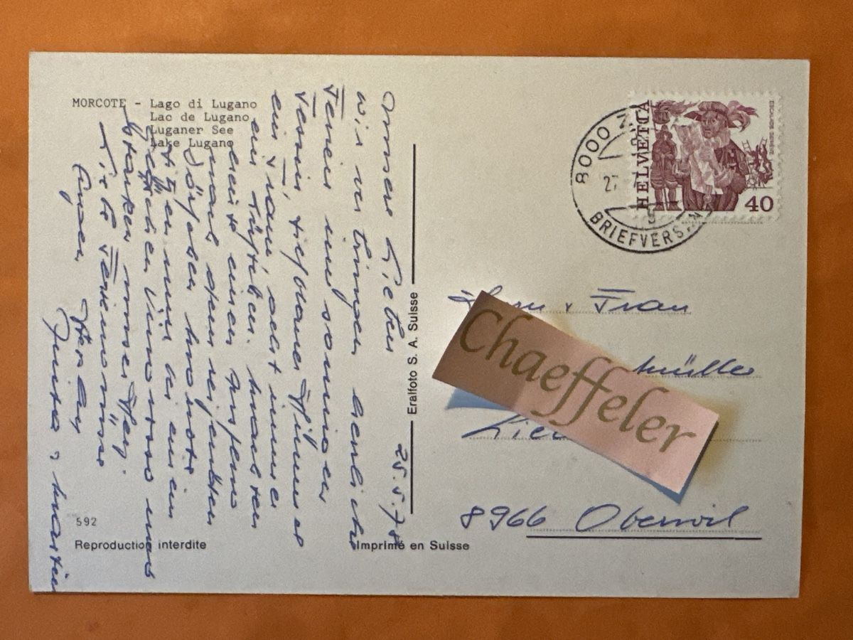 Ansichtskarten: 1978 Morcote Lago di Lugano – Gebraucht aus Zürich von Chaeffeler 1