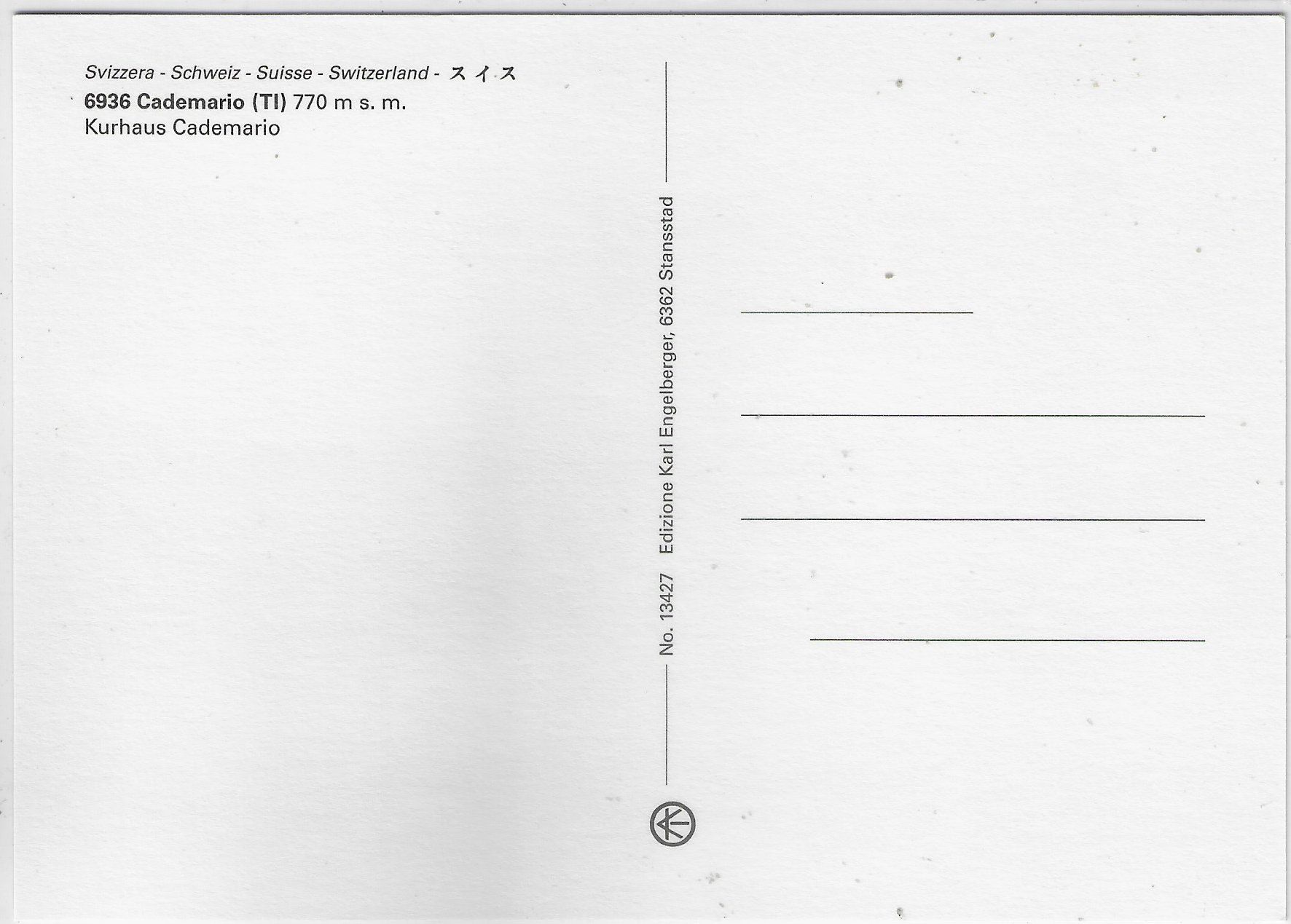 Cartoline postali: Cademario - Vue generale – Usato da Ettingen venduto da Kartenplanet 1