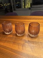 3 Stk. elegante Teelichter, Rauchglas braun gestreift