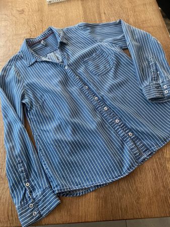 MULTIBLU HEMD/BLUSE GR.40/M jeans-Blau/weiss fein gestreift