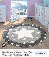 Runder Kinderzimmer Teppich, Grau mit Sternen - 120cm