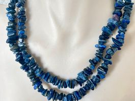Vintage Edelstein-Longkette Lapislazuli Silberschliesse 80cm