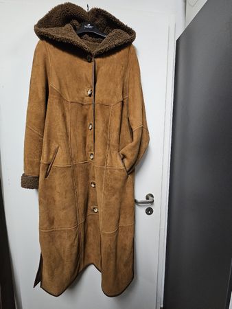 Manteau/Vintage/P.Vallereuil/Daim/Cuir/Fourrure/Capuche/T:42