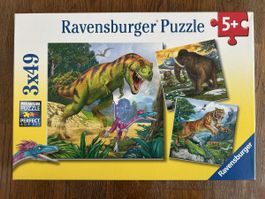 Ravensburger Puzzle 3x49 Teile, Dinos und Urzeit, komplett