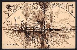 Handgemalt, sign. Carl O. Arends: Landsc