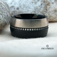 Edelstahl Ring 2 farbig mit Zirkonia, Ringgrösse 60