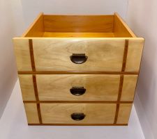 3 antike Schubladen, Art Deco, Massivholz mit Intarsien