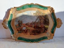Antikes Tablett mit Landschaftsmotiv Florentiner Art Rar