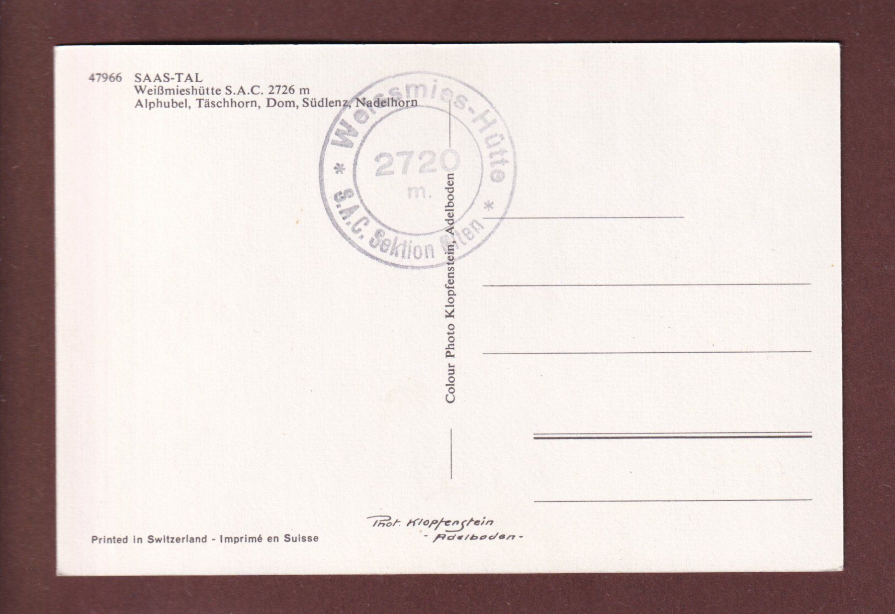 Cartoline postali: Saas-Tal - WEISSMIESHÜTTE – Usato da Pully venduto da nicecards 1
