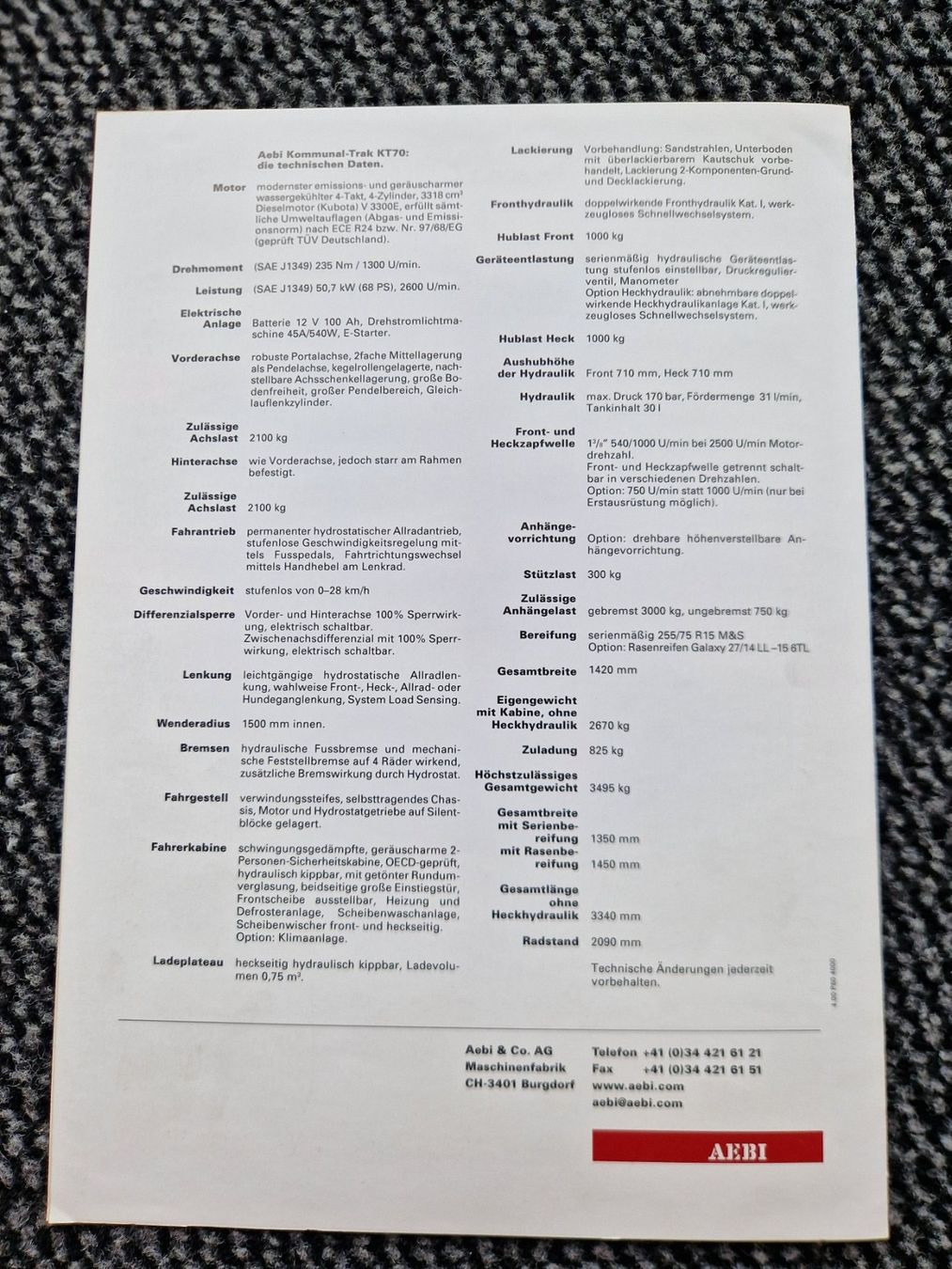 Aebi Trattori: Original Prospekt Aebi Kommunal-Trak KT70 – Usato da Dürnten venduto da Bachtel84 2