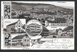 Oberendingen braune Lithografie 5 Bilder Synagoge etc.
