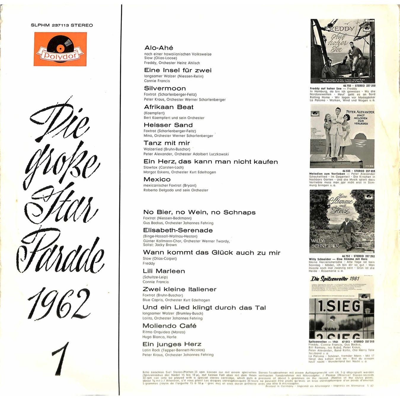 Schallplatten: LP: Die Grosse Starparade 1962/1 – Gebraucht aus Trimmis von Dres2 1