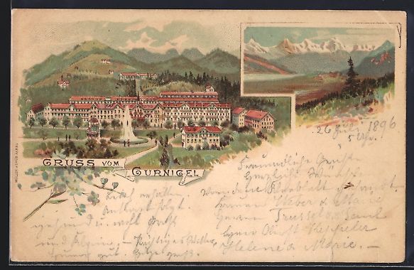 Cartoline postali: Lithographie Gurnigel, Panorama, Schloss – Usato da Berlin venduto da bartko-reher