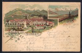 Lithographie Gurnigel, Panorama, Schloss