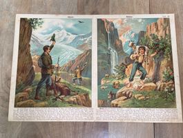 Alpenbild Vintage Schaubild 1923 antike Buchseite gefaltet