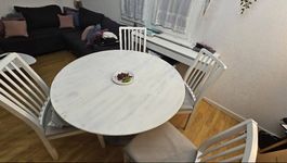 Ausziehbarer Esstisch Ø 100140 cm mit 4 Stühlen  Weiss
