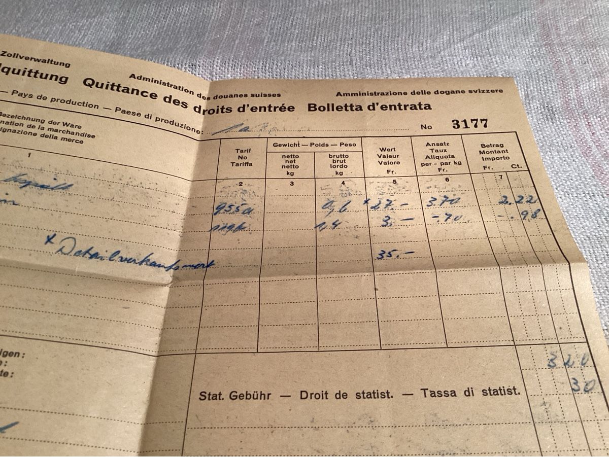Dokumente: Douane  suisse quittance 1955 – Gebraucht aus Luc (Ayent) von Rebouille 2