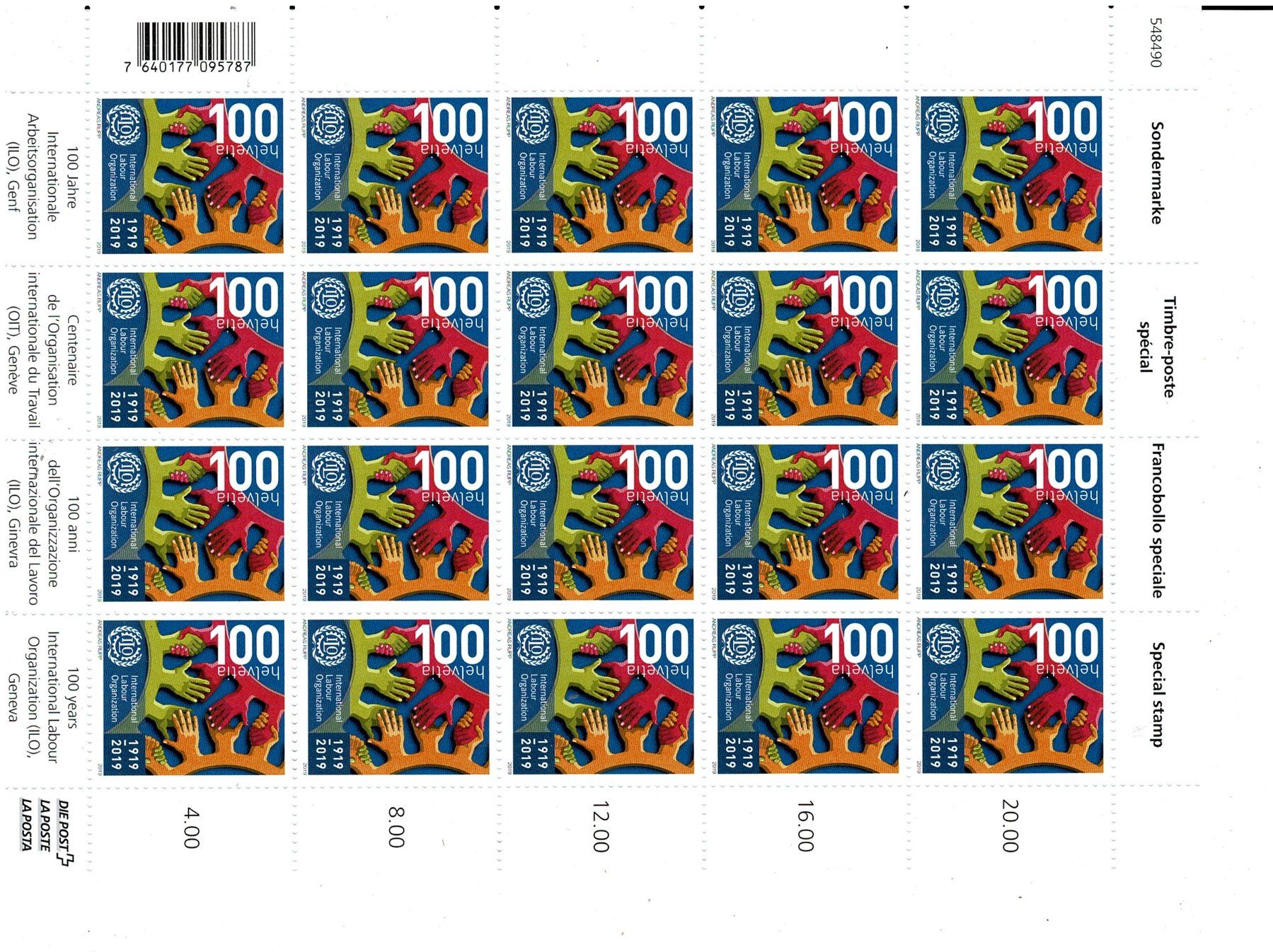 Tutti i francobolli: 100 Jahre ILO KB ** – Nuovo (secondo la descrizione) da Lausanne venduto da Whorvath