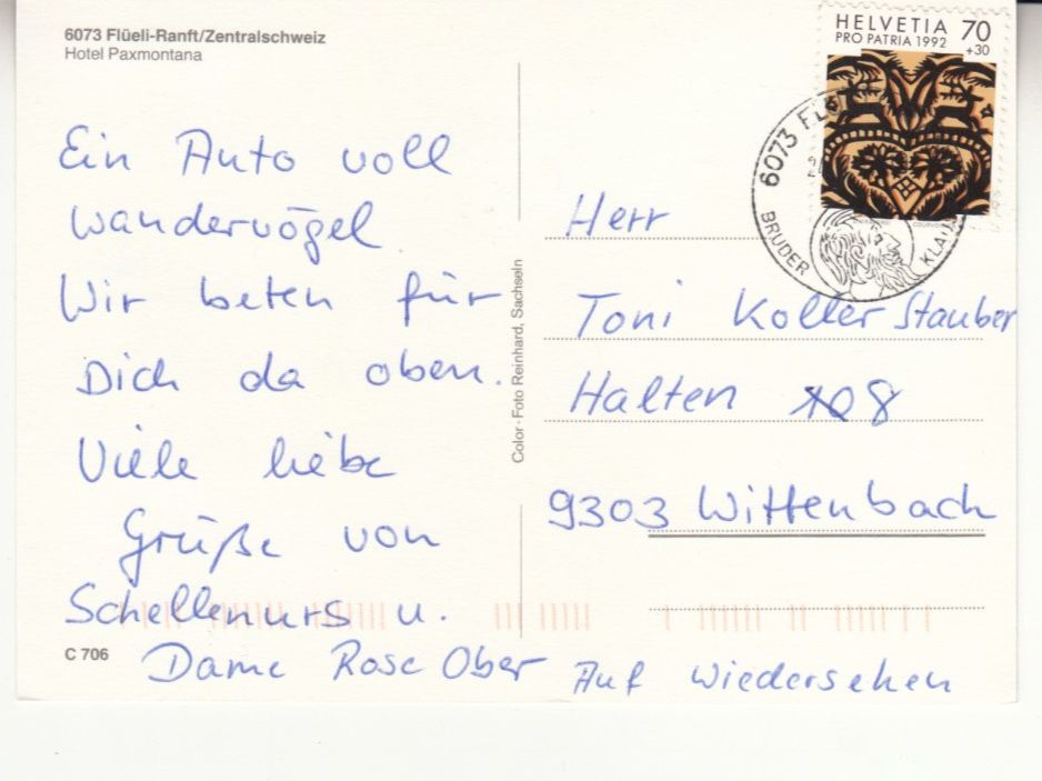 Cartoline postali: Flüeli Paxmontana 1992 – Usato da Bürglen TG venduto da StampGraf 1