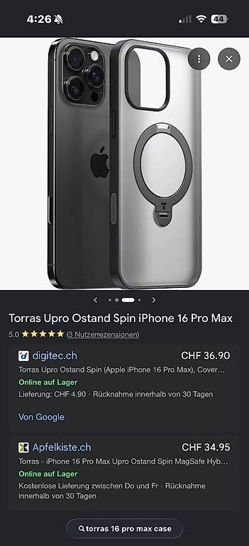 Telefoni: TORRAS MagSafe Hülle iPhone 16 Pro Max mit Standring – Usato da Zürich venduto da Billybald_Baldalt 2