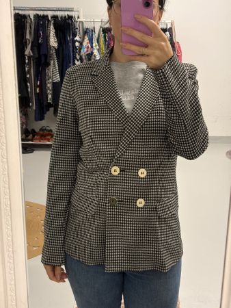 iBlues Hahnentritt Blazer Gr. M doppelreihig schwarz weiss