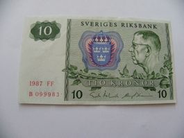 10 Schwedische Kronen Banknote, Jahrgang 1987, Rarität!