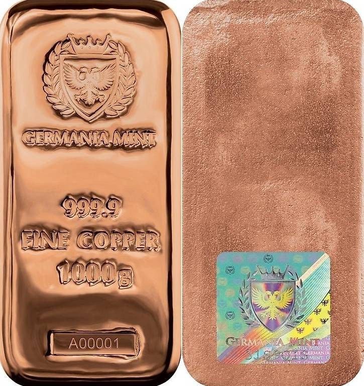 Metalli preziosi: 1 kg Germania Mint Kupferbarren – Nuovo e nell'imballaggio originale da Diepoldsau venduto da Unique-Coins
