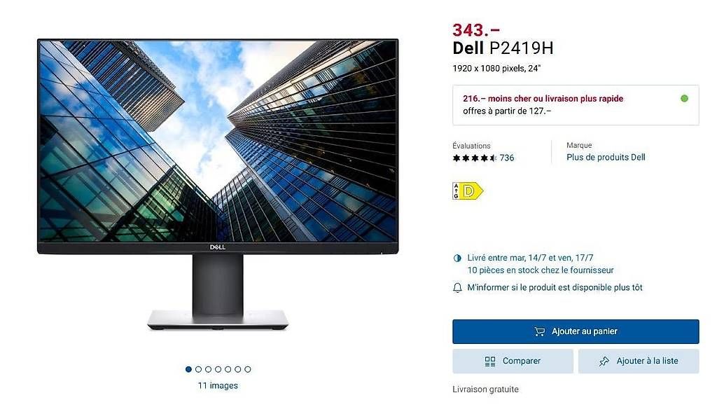 Monitor: Ecran Dell P2419H comme neuf – Nuovo e nell'imballaggio originale da Chavannes-Renens venduto da rom_6kpw 3