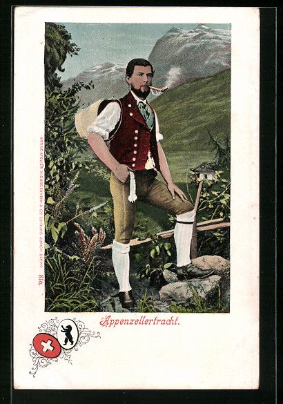 Cartoline postali: Schweizer in Appenzellertracht mit Tabak – Usato da Berlin venduto da bartko-reher