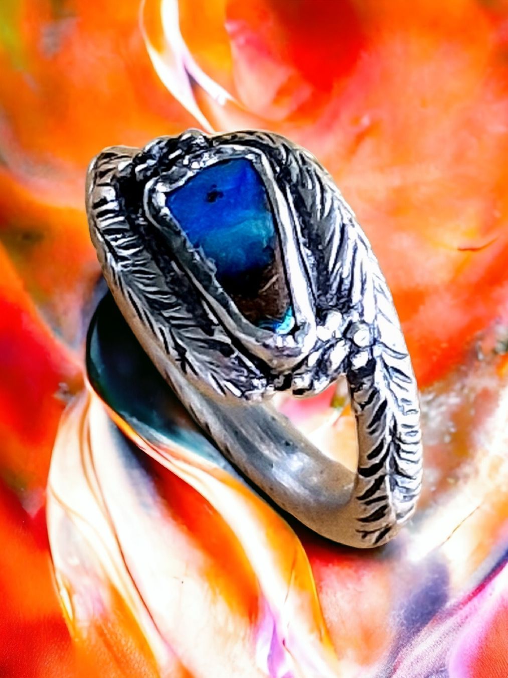 Anelli: Silberring, Federdesign, mit austr. Opal – Nuovo e nell'imballaggio originale da Aarau venduto da Schmuckhoehle_MD 2